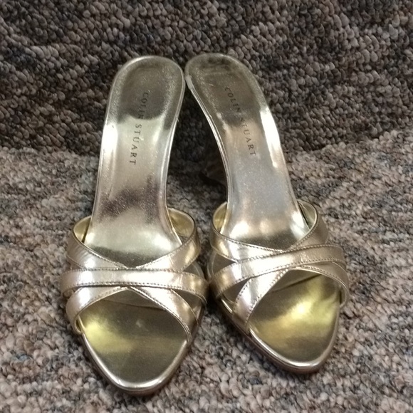 Colin Stuart gold wedge heel slides size 7M - Picture 3 of 8